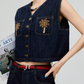 Palm Tree Embroidered Denim Vest / Wide Pants FER0303
