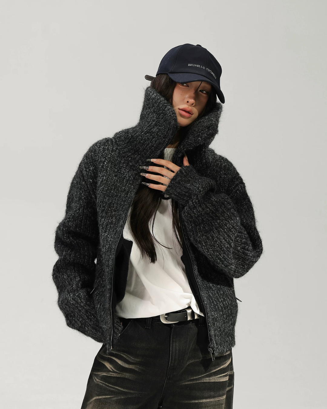 Oversized Knit Zip-Up Jacket ACS0388