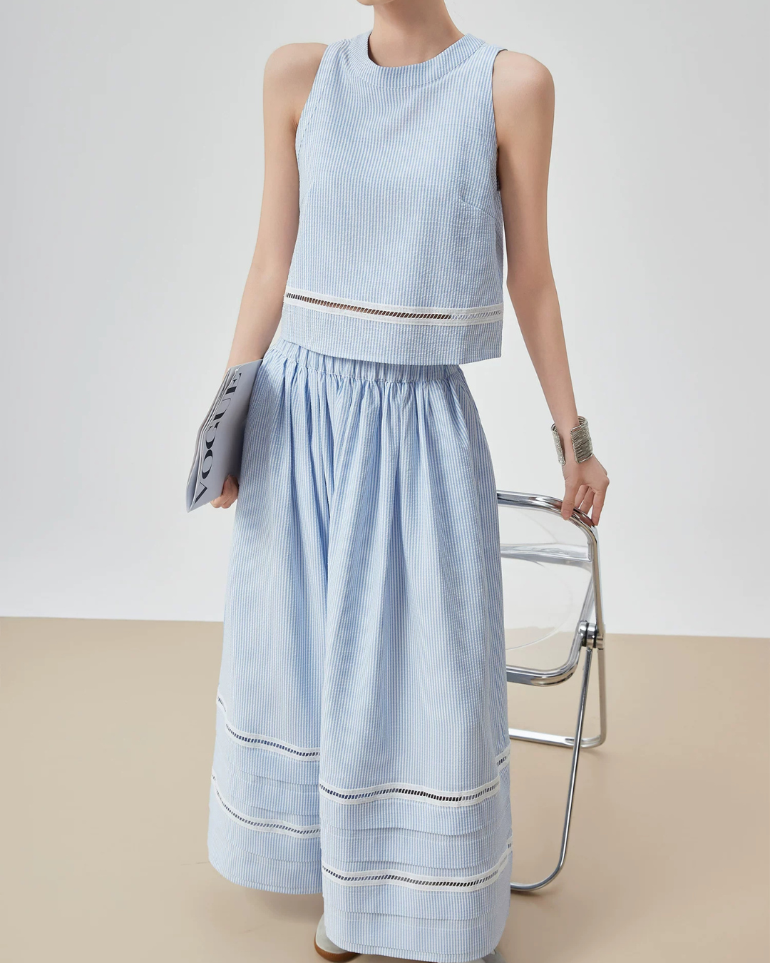 Striped Sleeveless Top / Wide Skirt FER0143