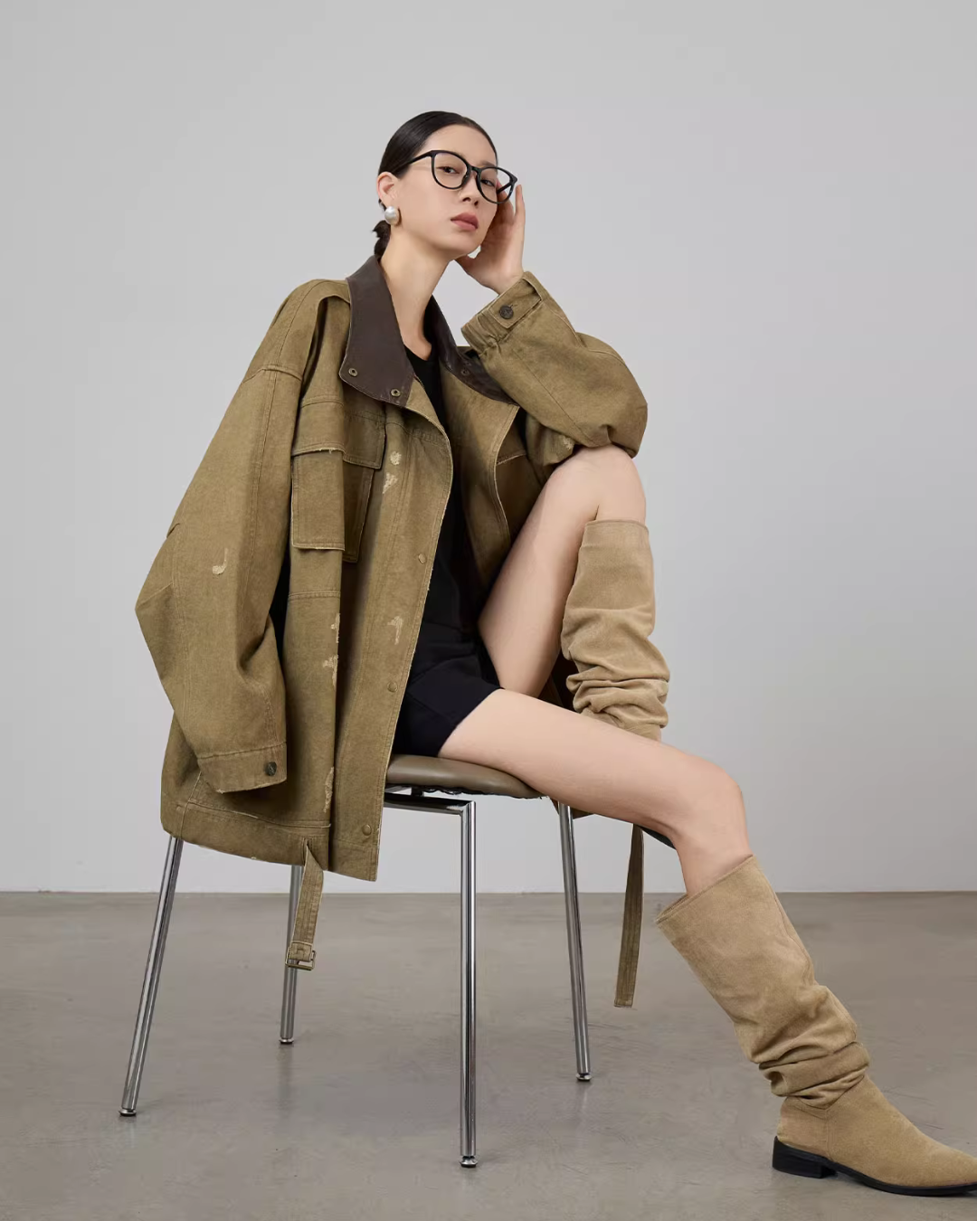 Vintage Leather Collar Jacket SUY0010