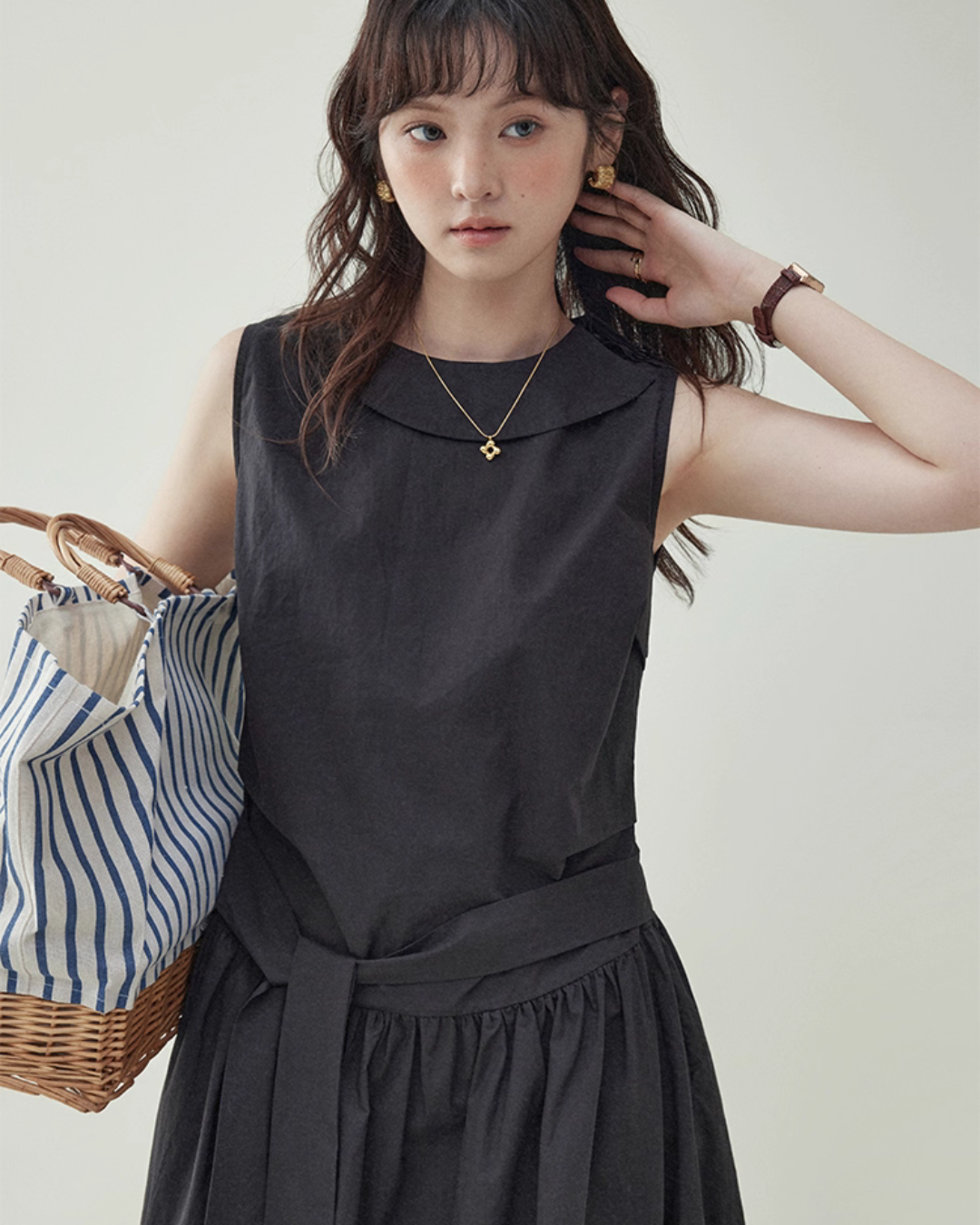 Black Waist Belt Sleeveless Dress AMU0029