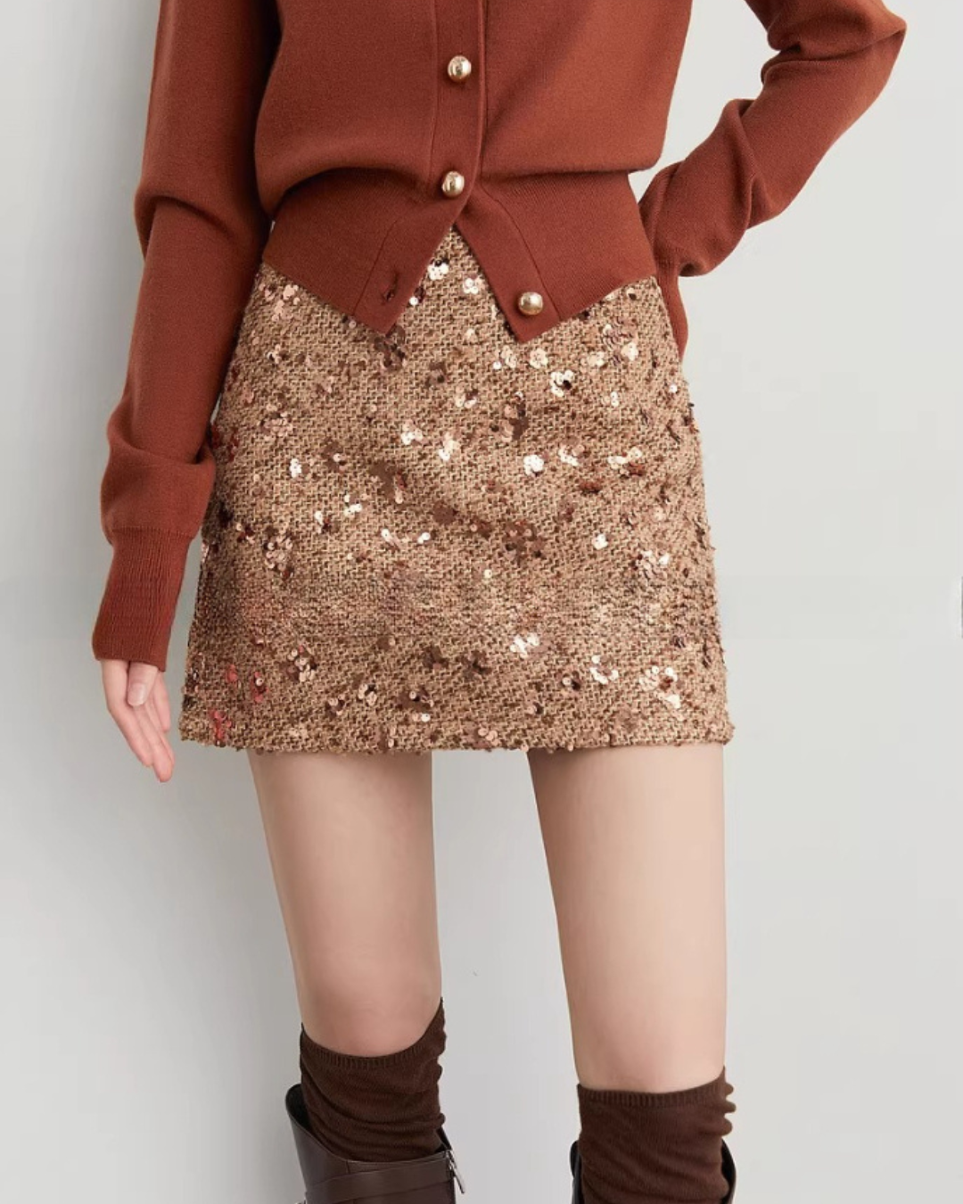 Champagne Tweed Mini Skirt DPY0077