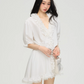 V-Neck Cream Lace Top / Asymmetrical Lace Skirt PUC0014