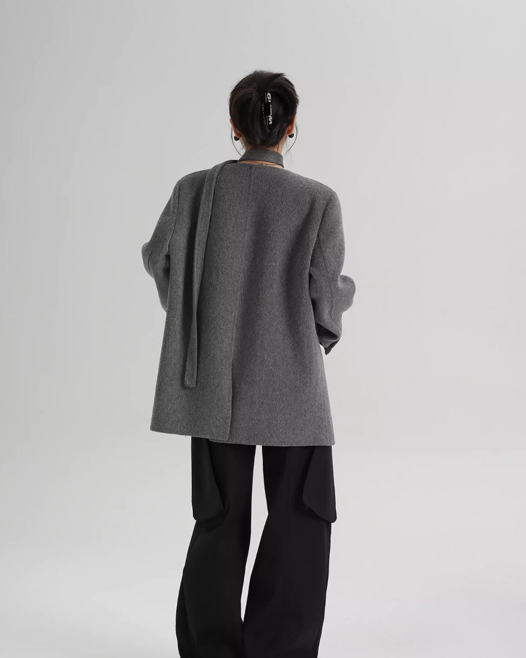 Collarless Wool Coat with Choker SRS0393