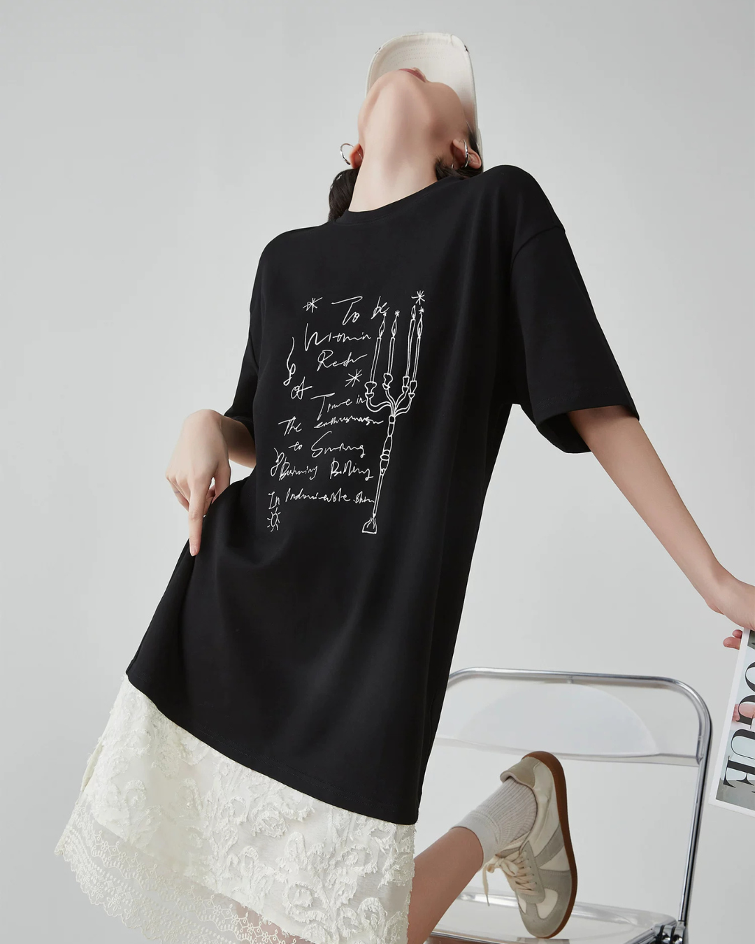 White Lace Docking T-Shirt Dress FER0187