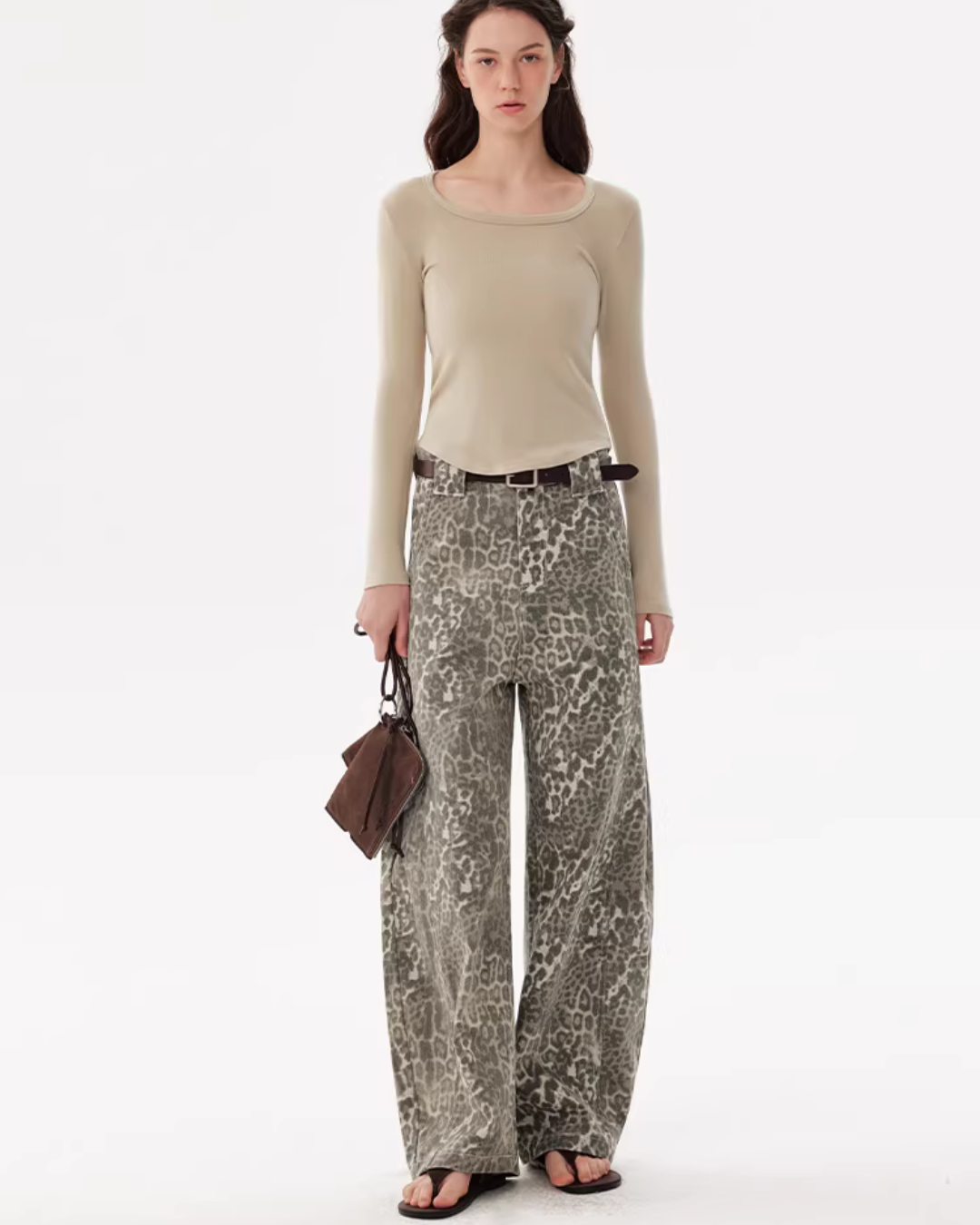 Leopard Washed Curved Pants DEP0002