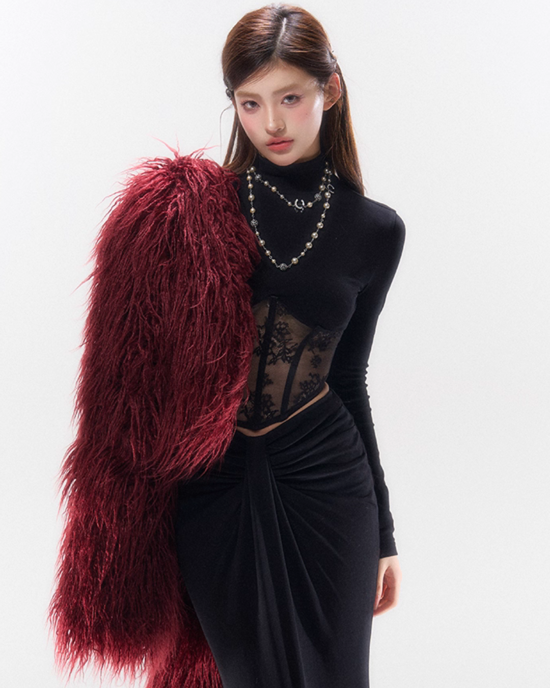 Lace Spliced ​​Waist Long Sleeve Top HID0004