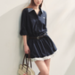 Plaid Lapel Black Dress ASG0067
