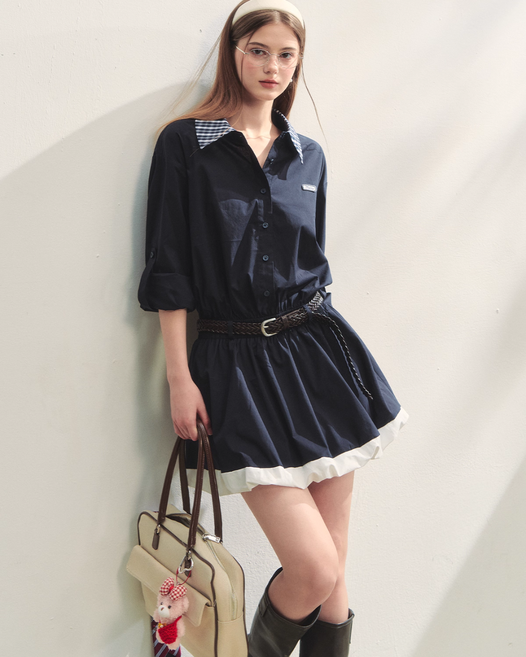 Plaid Lapel Black Dress ASG0067