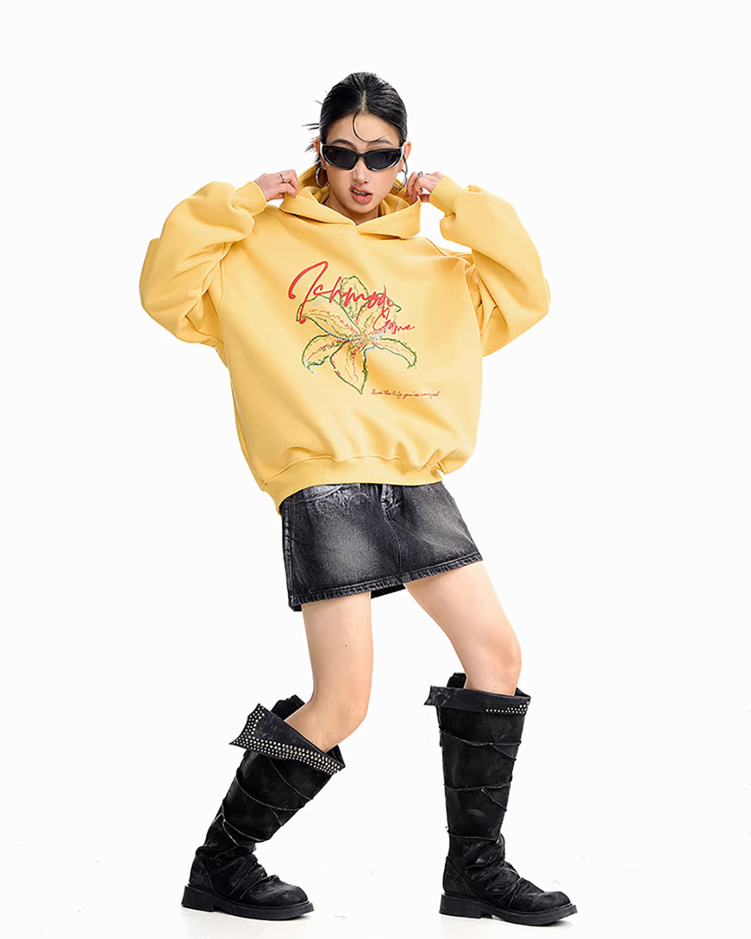 Flower Motif Loose Hoodie ICM0076