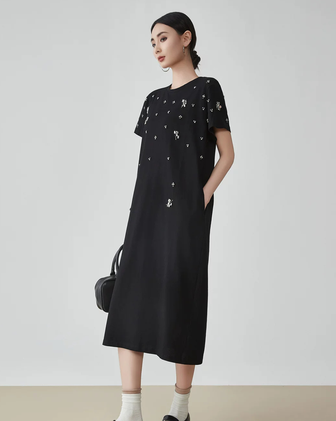 Bijou Flower Embroidery T-Shirt Dress FER0200