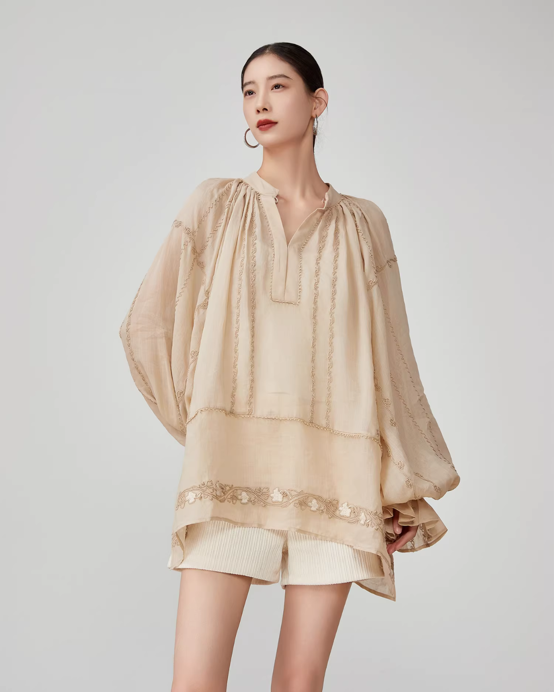 Sleeve Gather Lawn Blouse FER0046