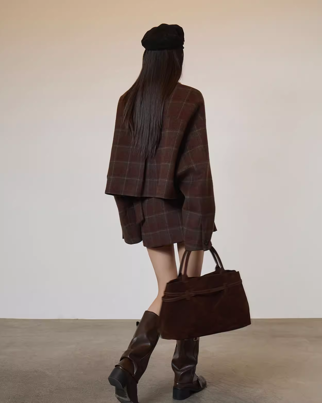 Retro Plaid Collarless Jacket / Mini Skirt SUY0019