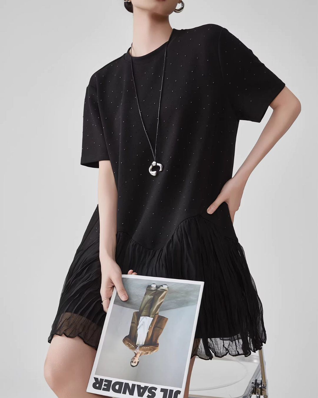 Rhinestone Short-Sleeve T-Shirt Dress FER0080