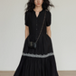 V-Neck Short Sleeved Black Dress VAS0095
