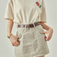 White Short Sleeve T-Shirt / Cream Denim Skirt LLA0030