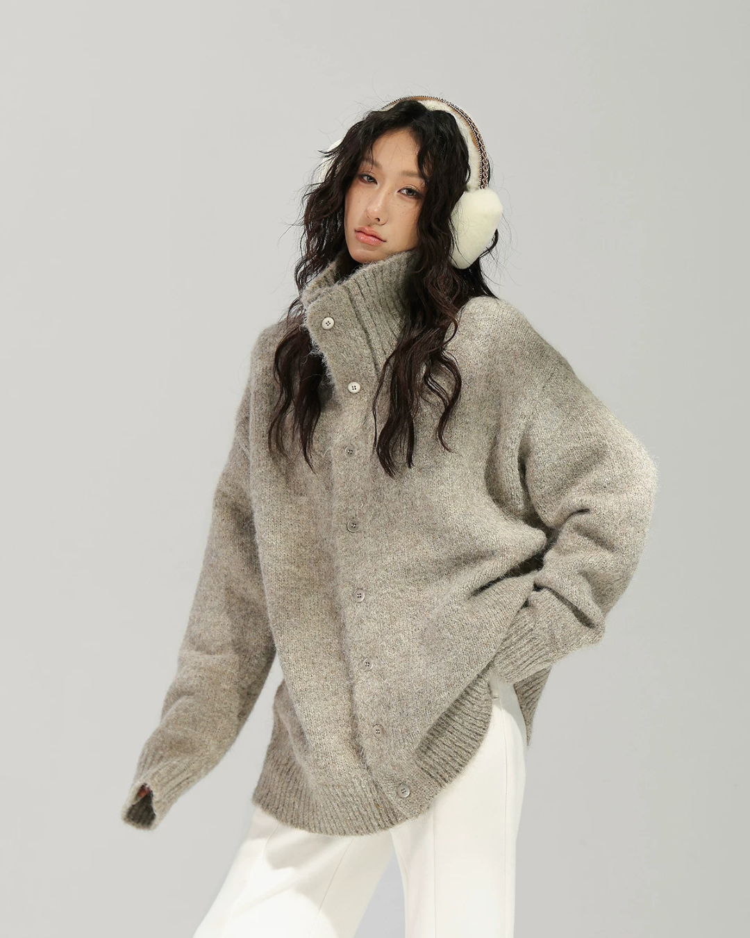 High Neck Button Knit Cardigan ACS0393