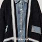 Denim Shirt Docking Knit Cardigan / Pleated Skirt LLA0647