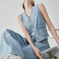 Denim V-neck Vest / Denim Wide Relaxed Pants FER0269