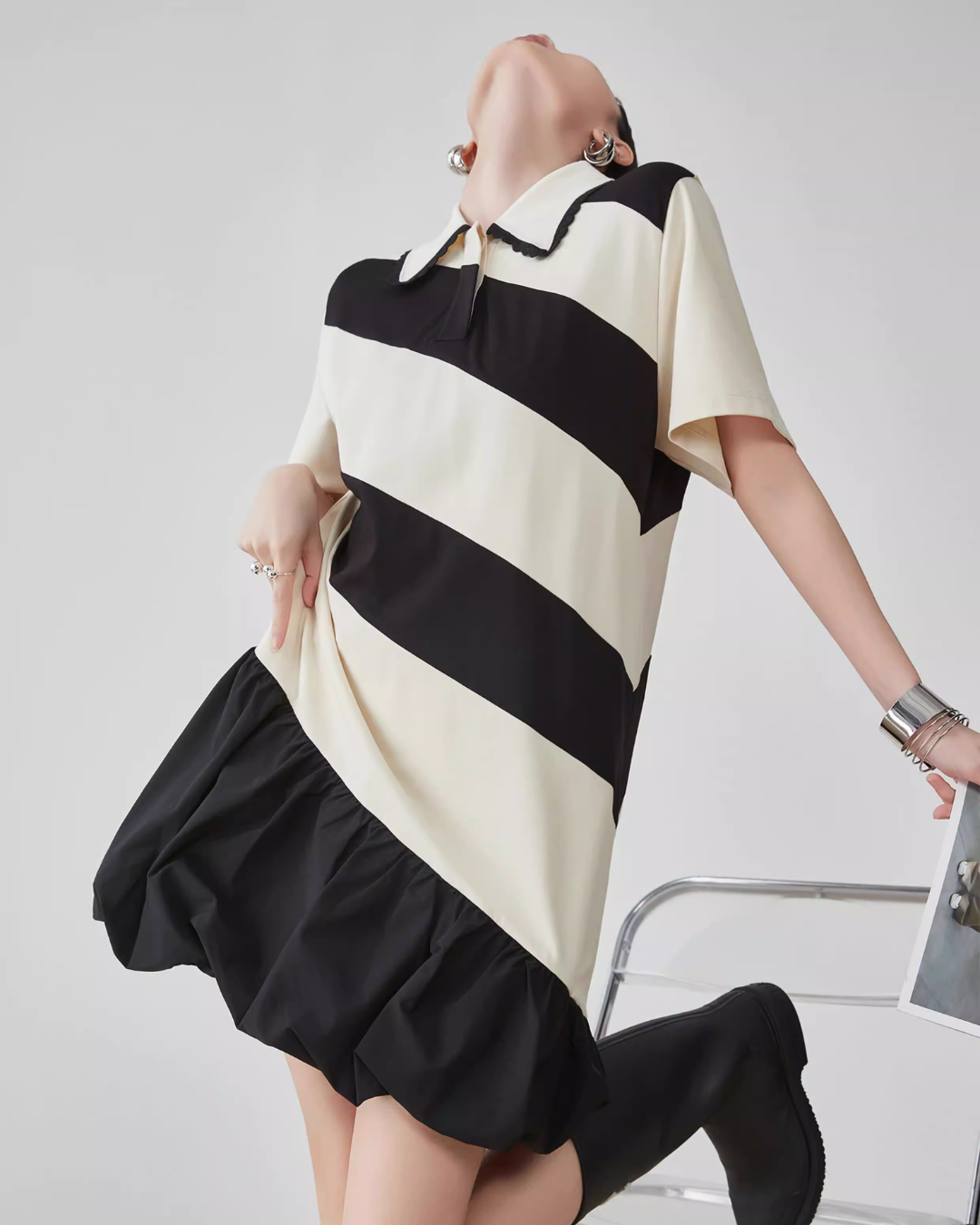 Polo Collar Color-Blocking Dress FER0112