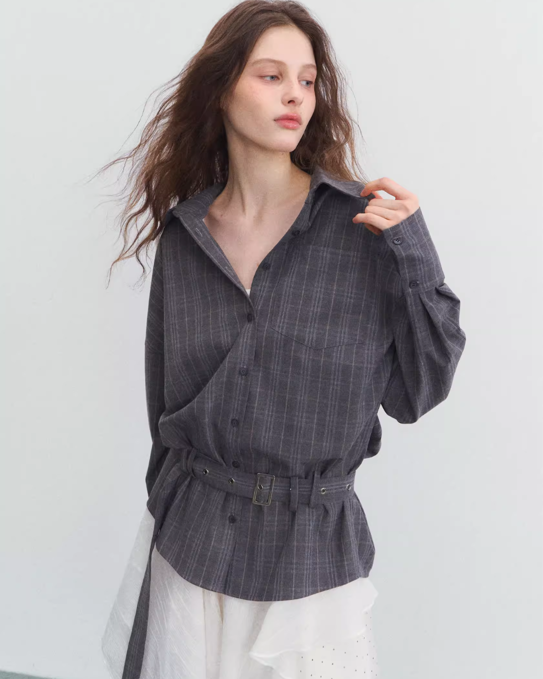 Belt Long-Sleeve Loose Shirt SPY0027