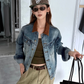 Color-Block Lapel Denim Jacket WWP0002