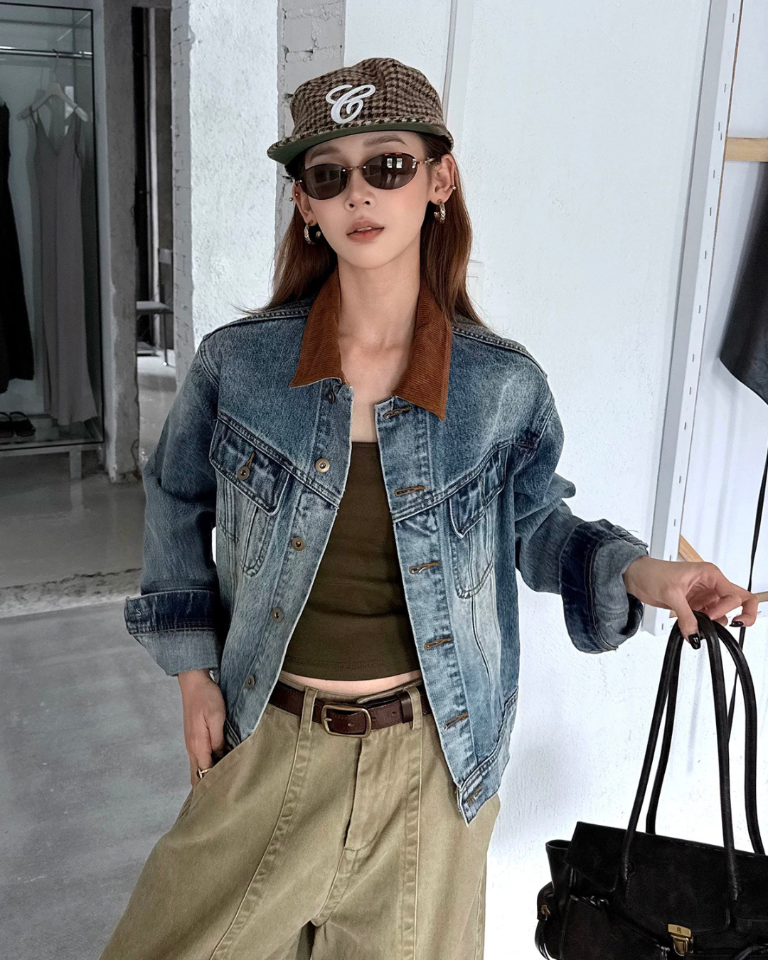 Color-Block Lapel Denim Jacket WWP0002
