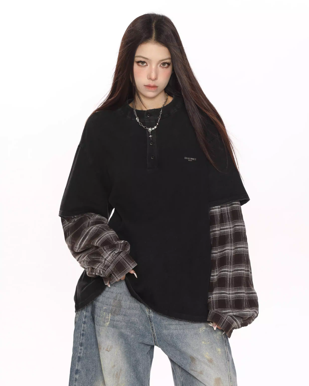 Plaid Two-Piece Long Sleeve T-Shirt BGS0046