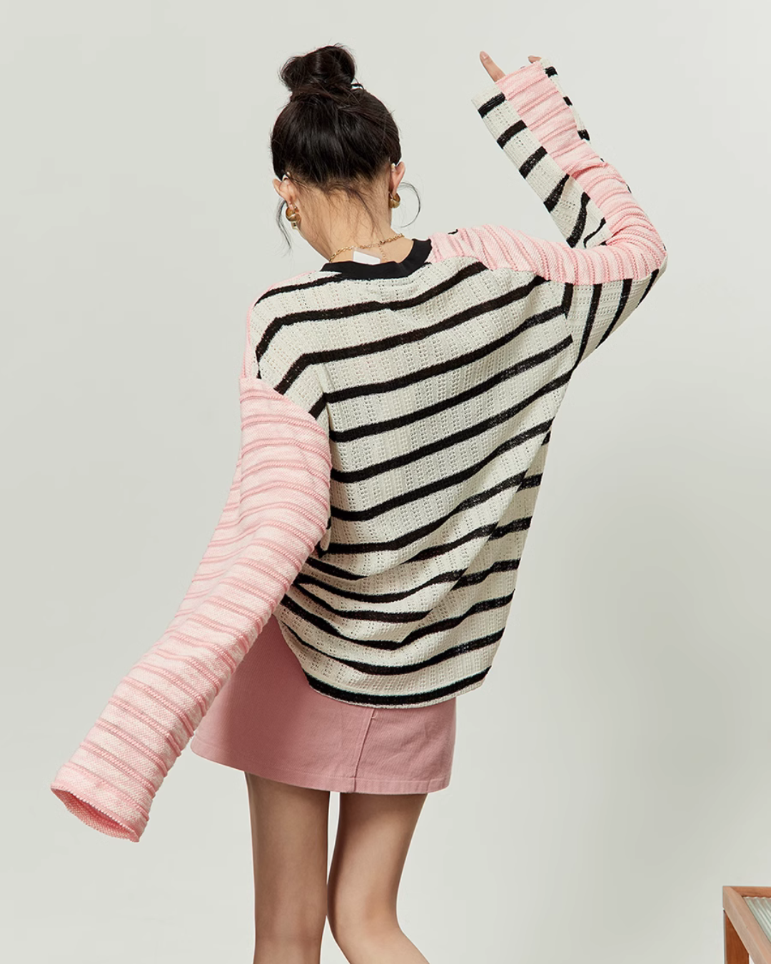 Black Pink Stripe Long Sleeve T-Shirt LLA0001