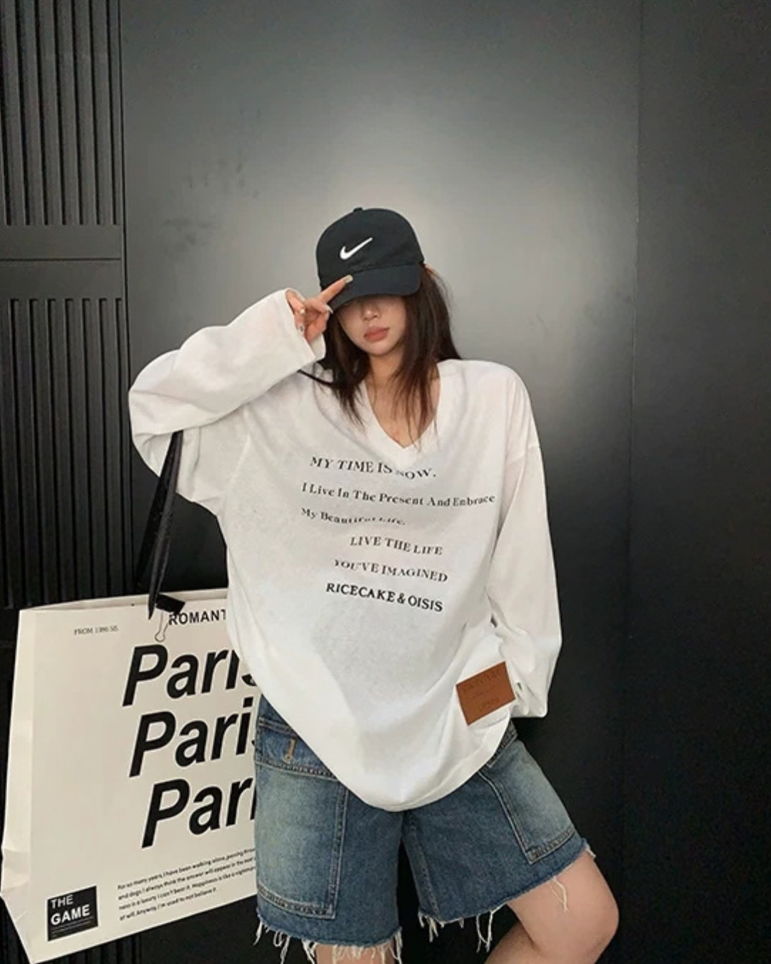 V-Neck Print Long Sleeve T-Shirt  YLS1044