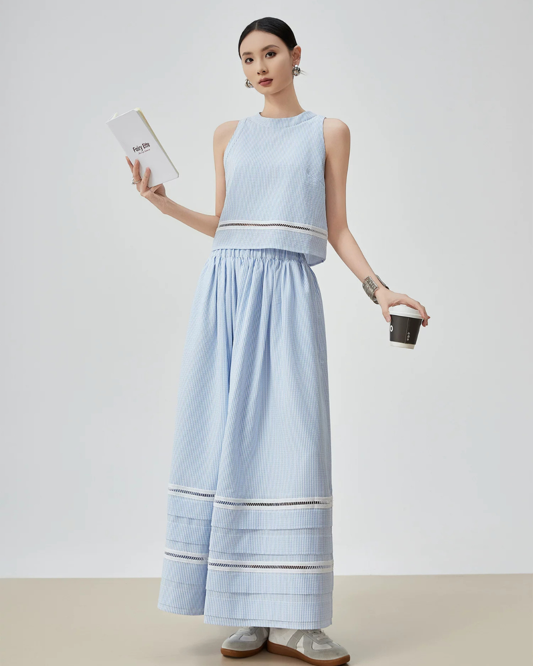 Striped Sleeveless Top / Wide Skirt FER0143