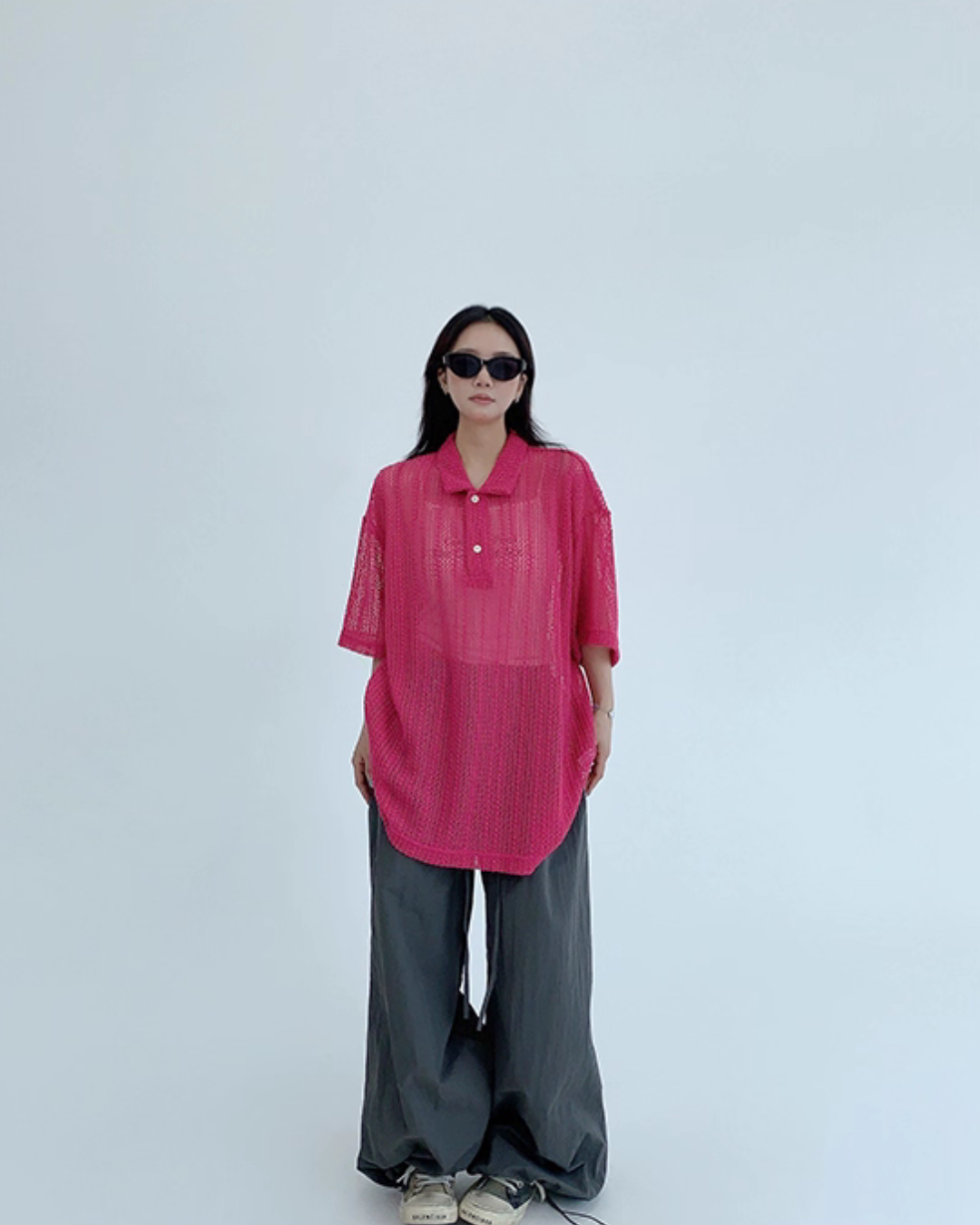 Mesh Polo Knit Top YLS0890