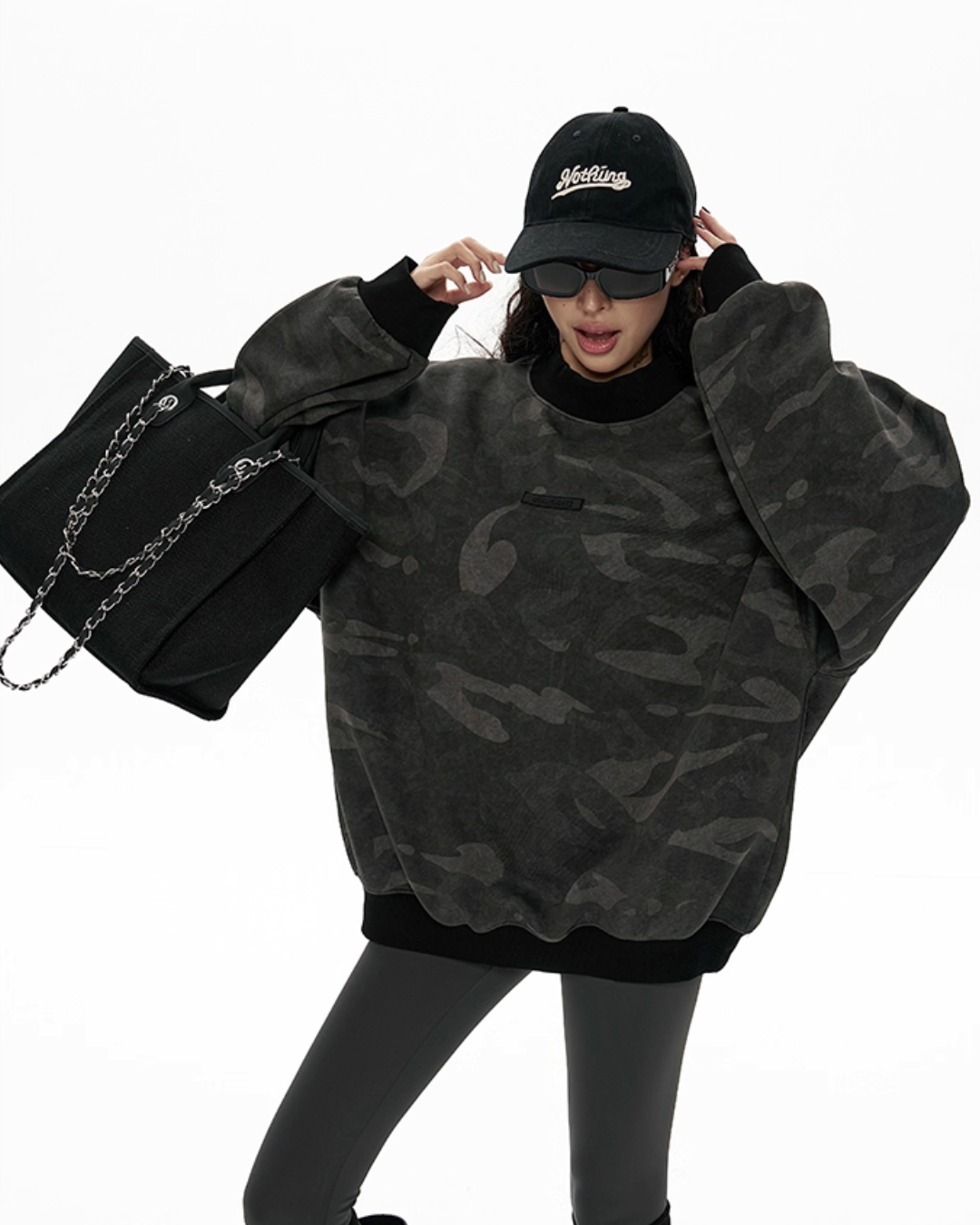 Camouflage Loose Crew Neck Top ZRS0100