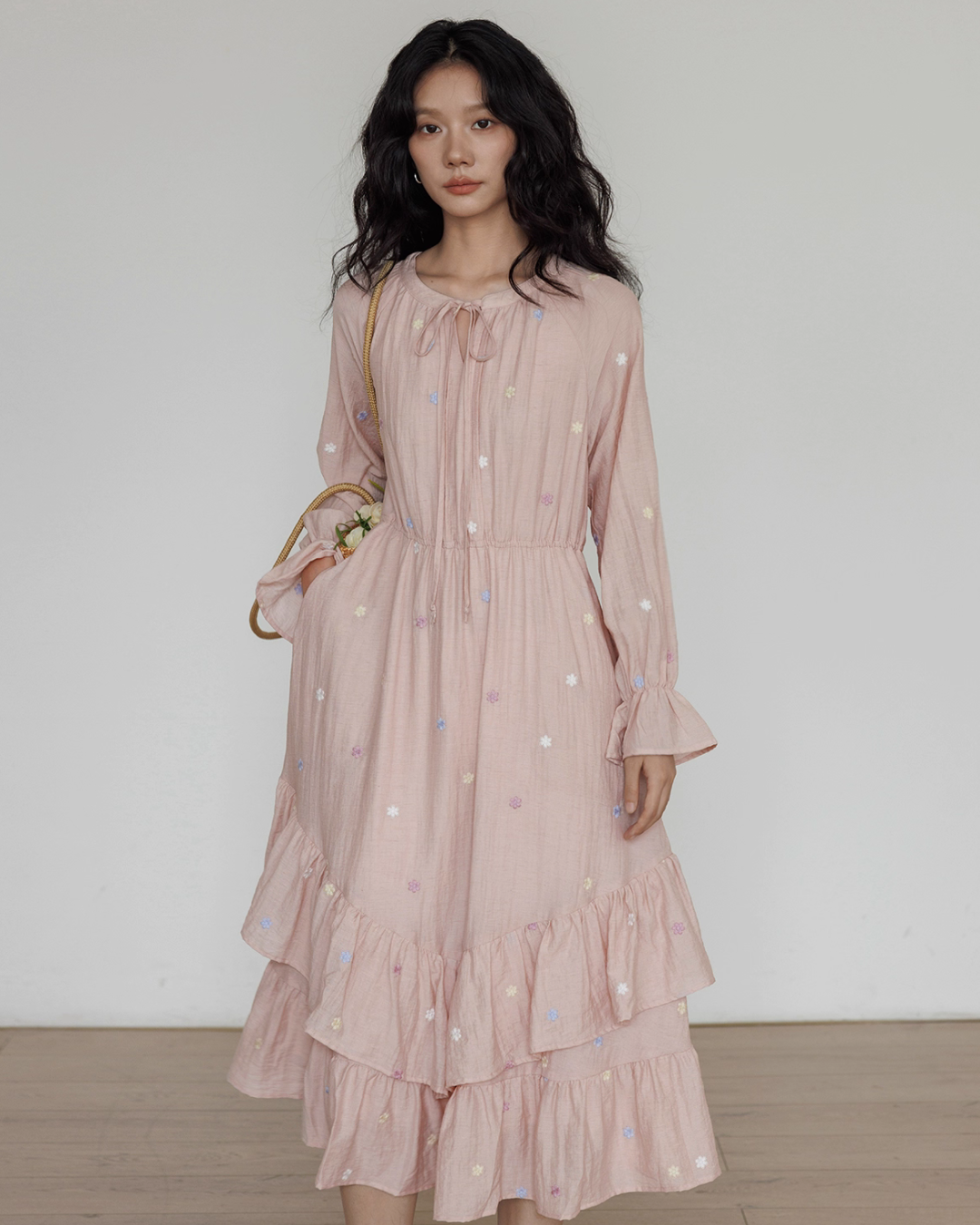 Small Floral Embroidery Long Dress VAS0156