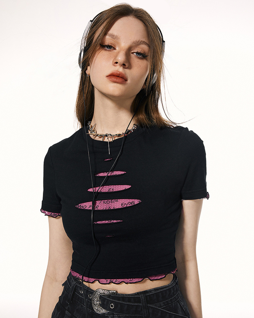 American Layered Style Cropped T-Shirt IMO0066