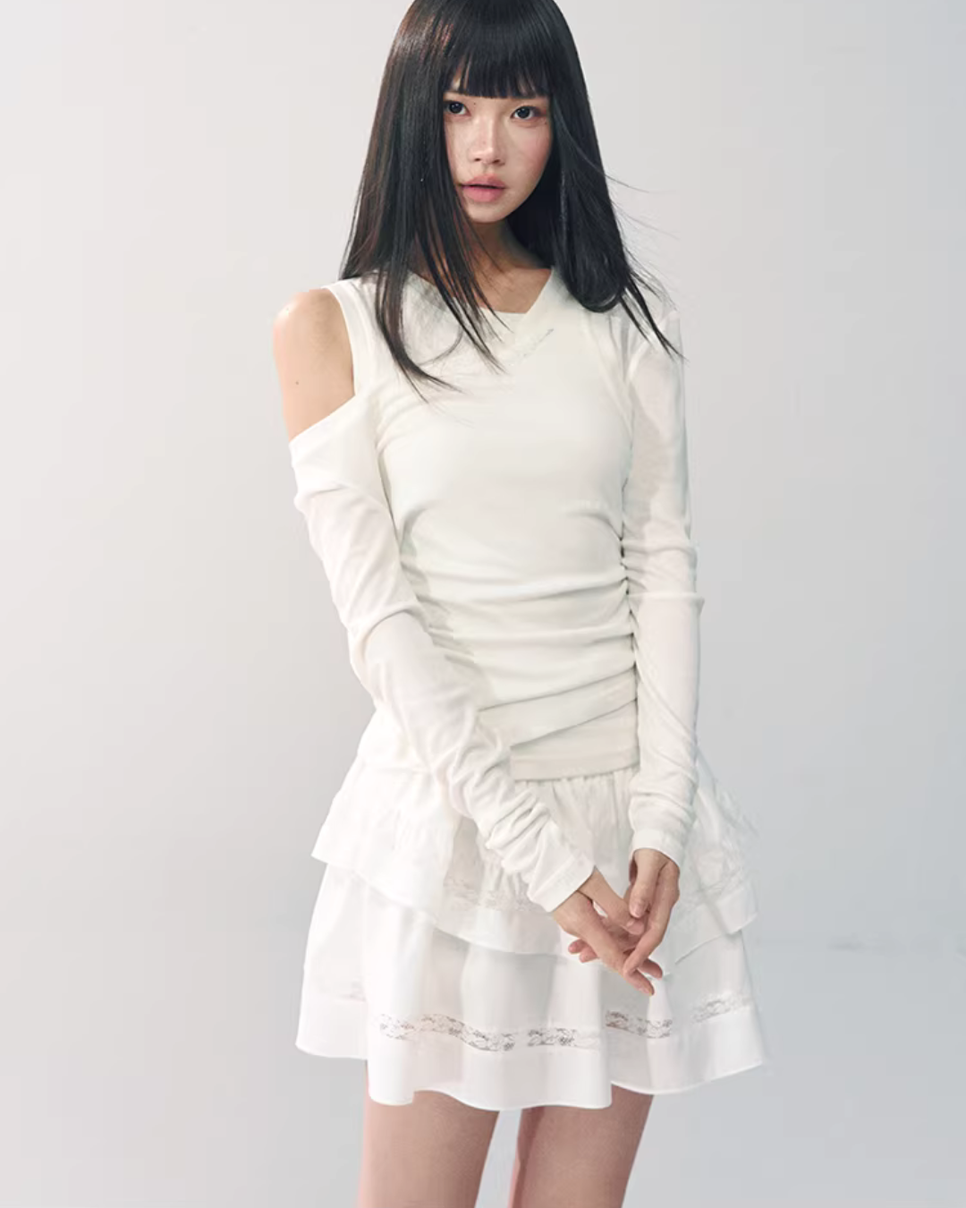 Asymmetrical Sheer Top / Flared Mini Skirt RCR0019