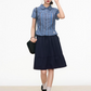 Checked Short Sleeve Shirt / Dark Blue Midi Skirt WEO0028