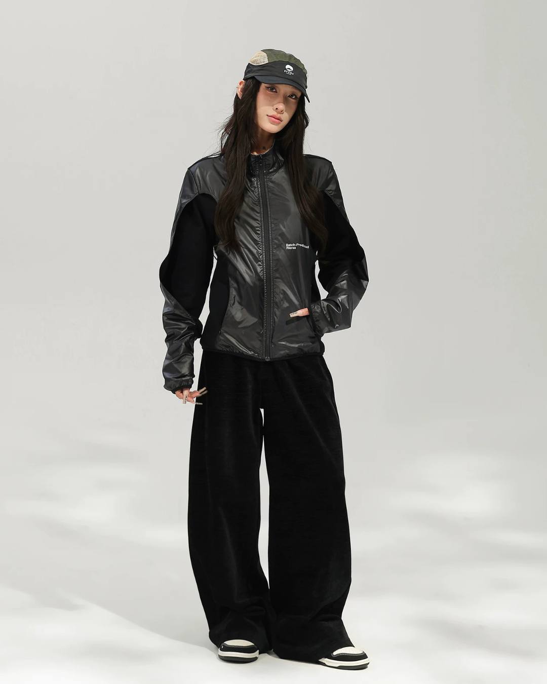 Mixed Material Zip-Up Tech Jacket ACS0386