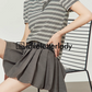 Puff Sleeve Striped Tops / Pleated Skirts LLA0244