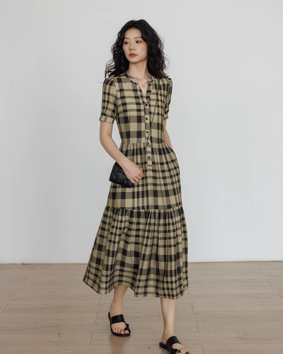 Tiered Check Shirt Dress VAS0056