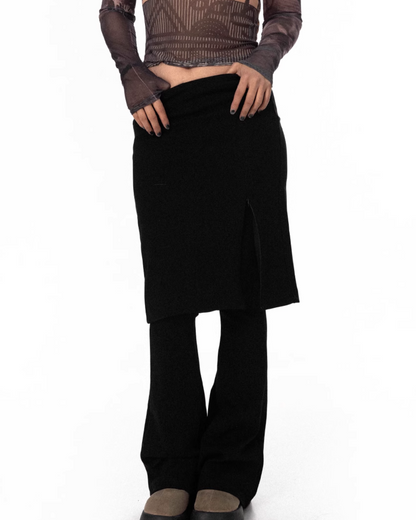 Strap Skirt Layered Boot Cut Pants BLB0024