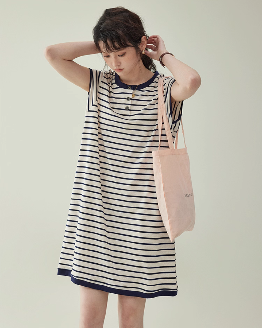 Striped Round Neck T-Shirt Dress AMU0037