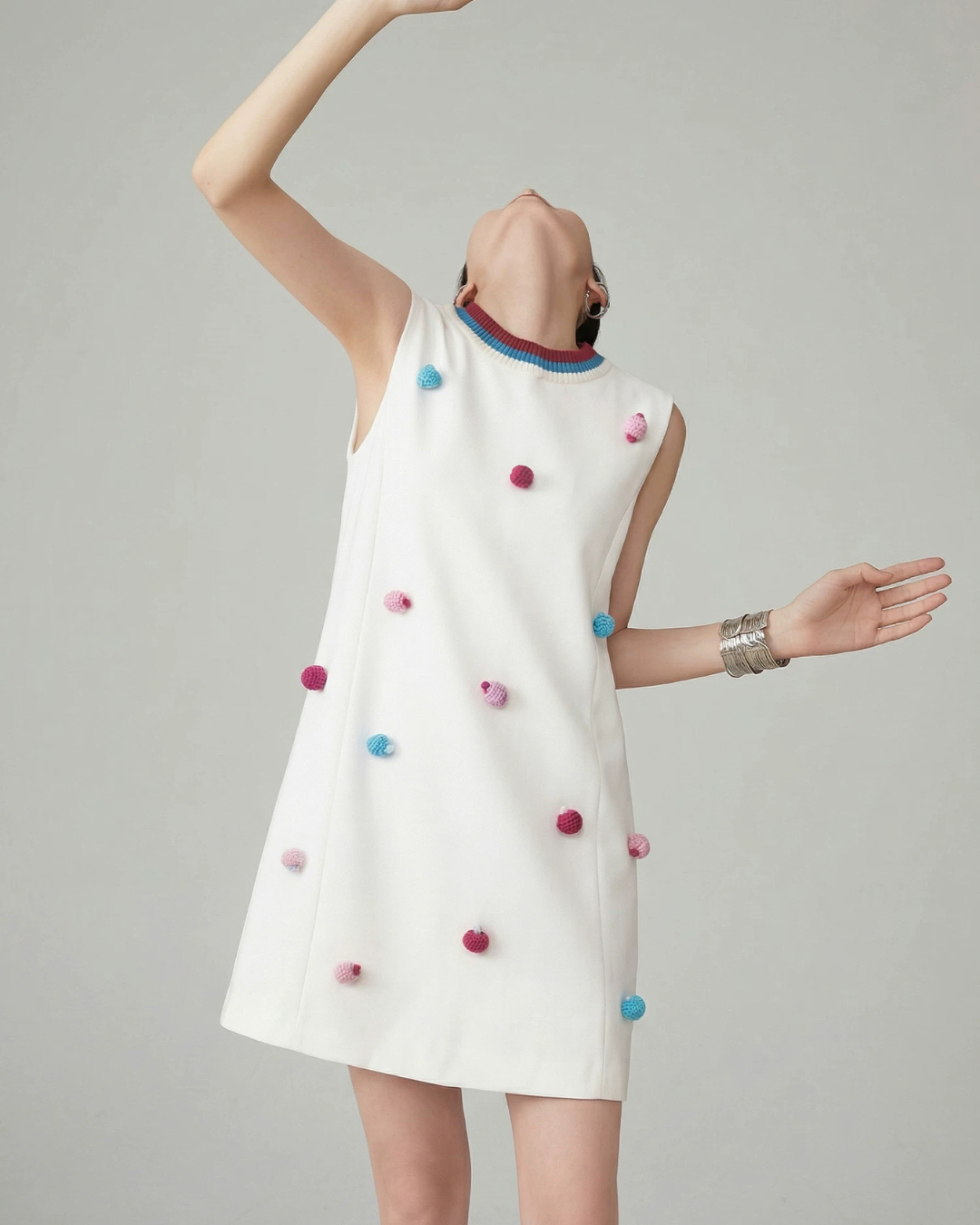 3D Pom-Pom Sleeveless Dress FER0146