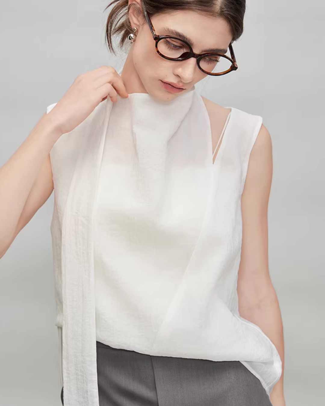 French Ribbon Sleeveless Top / Irregular Tulip Hem Skirt TEO0010