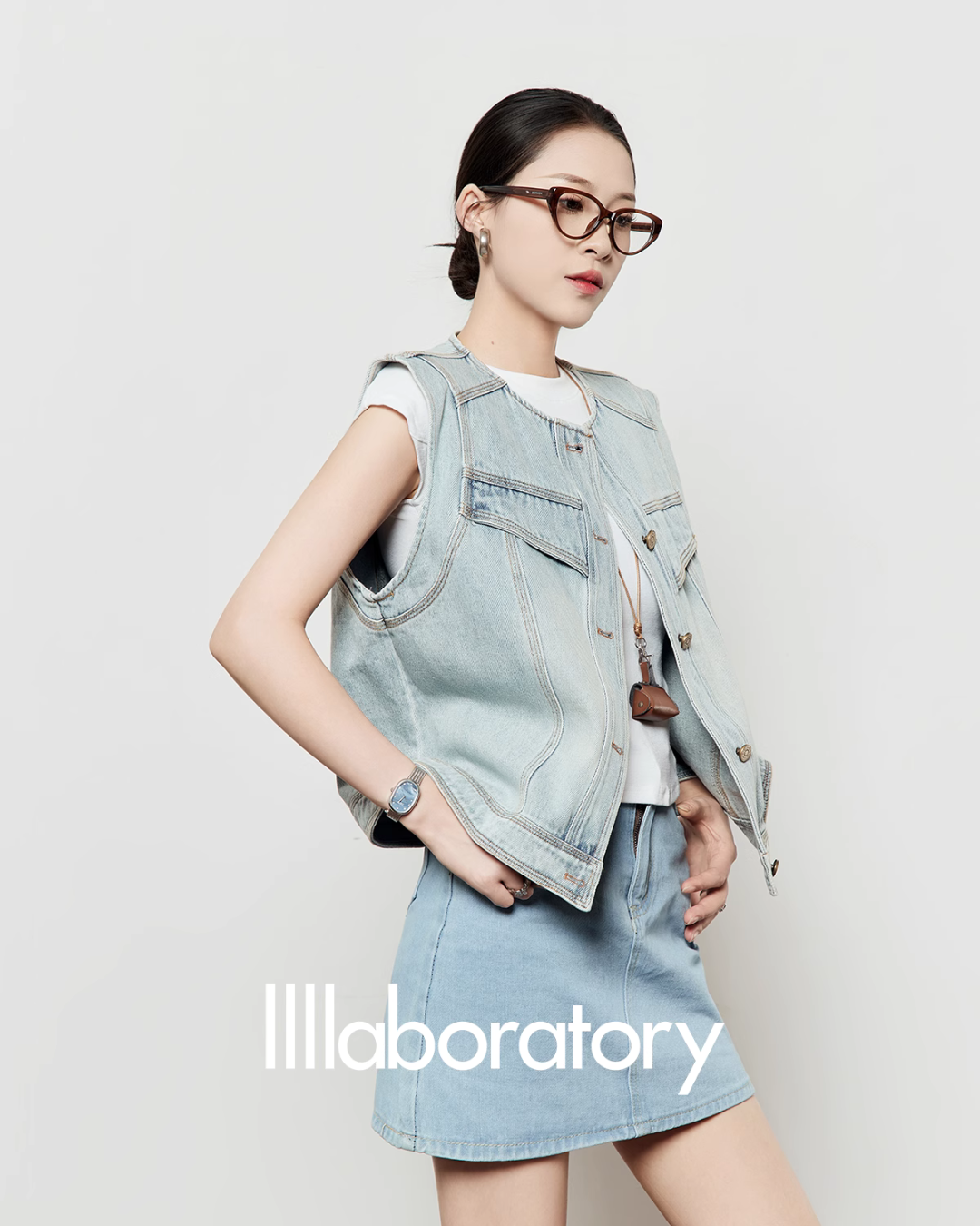 Light Blue Round Neck Denim Vest LLA0451