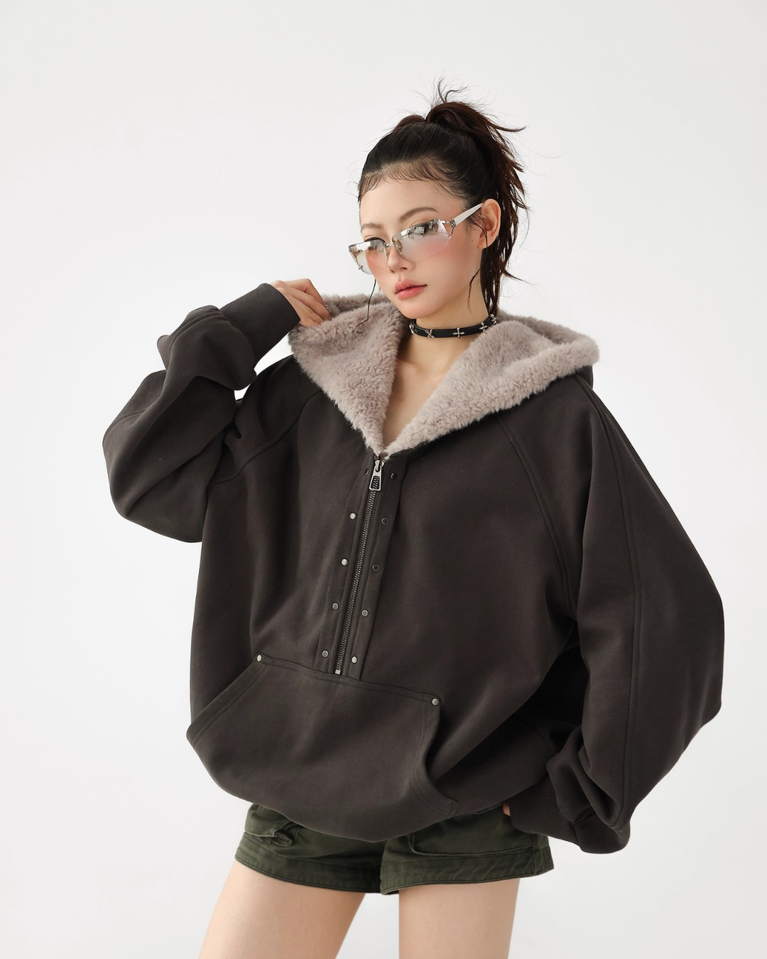 Duty Half Zip Collar Fleece Hoodie ACS0321