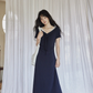 V-neck Navy Blue Dress SMS0025