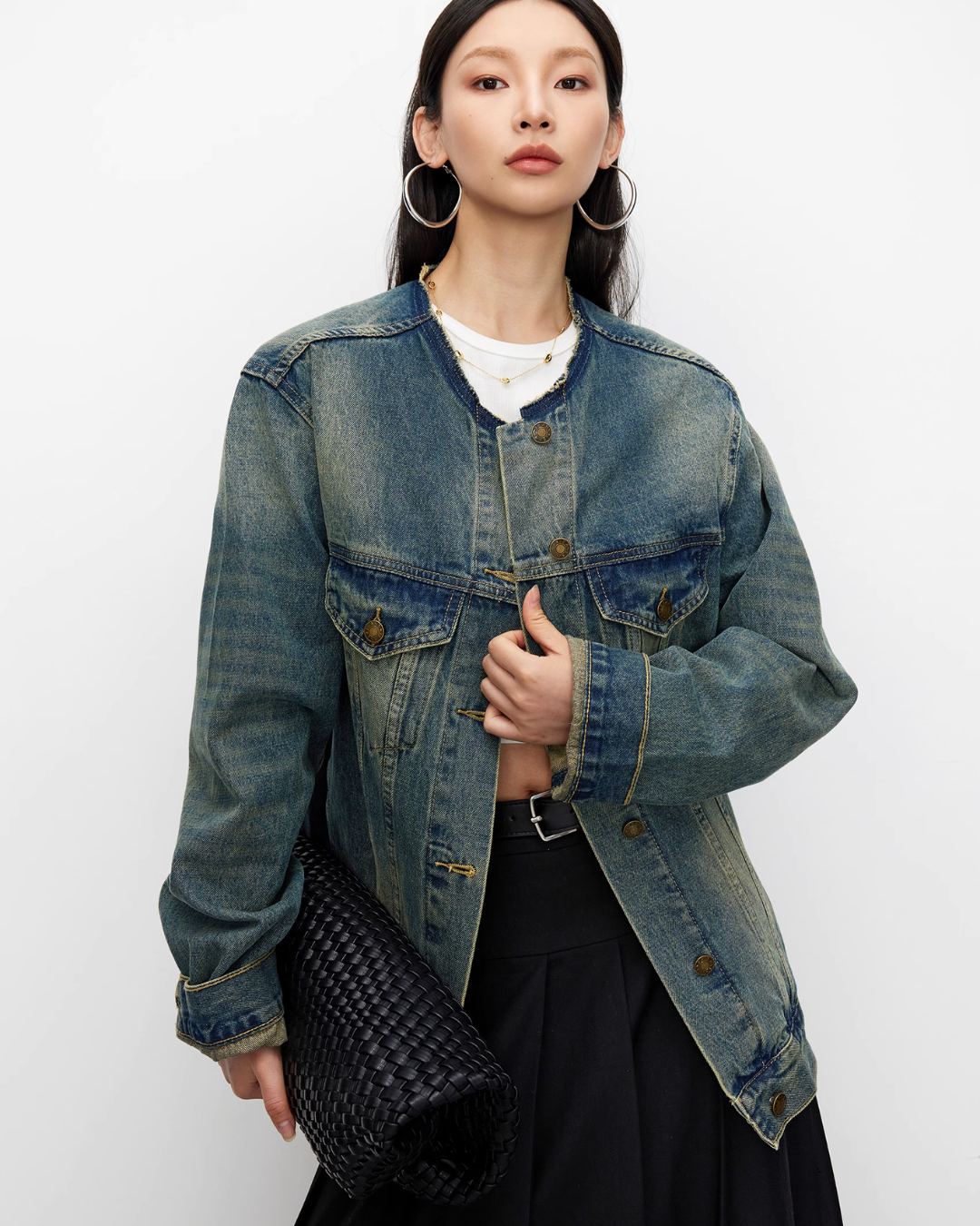 Collarless Short Denim Jacket JLC0005