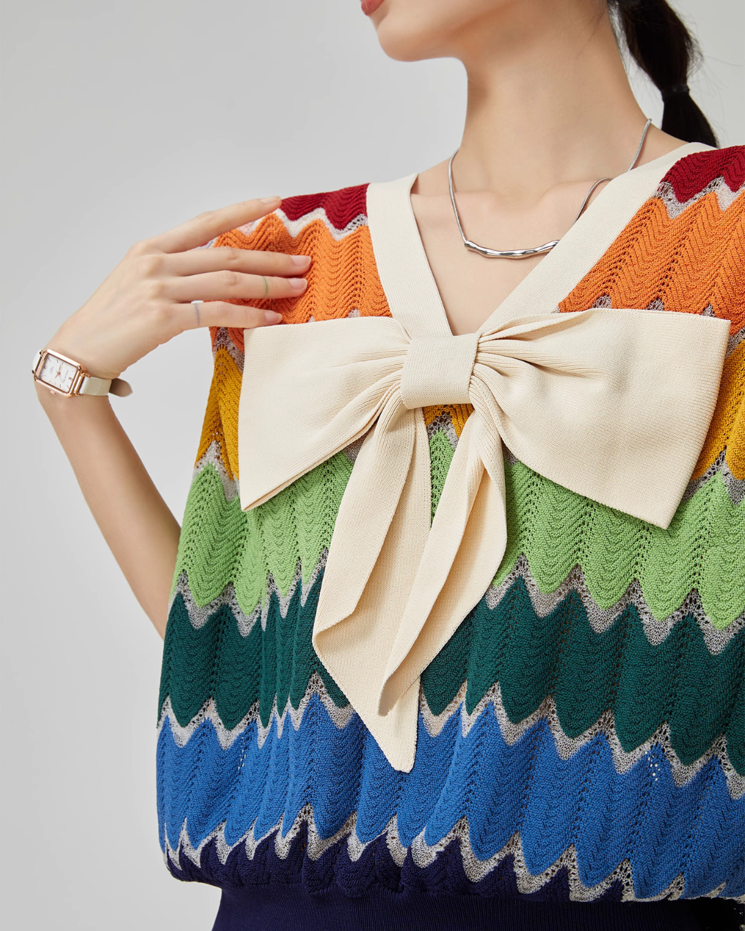 V-Neck Rainbow Knit Vest / Shorts FER0001