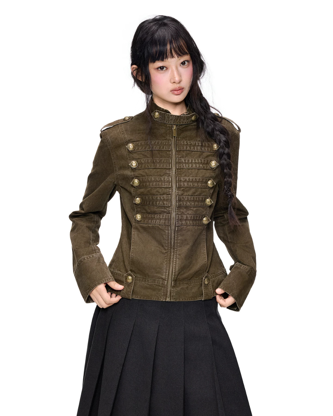 Double-Breasted Stand Collar Jacket EZK0111